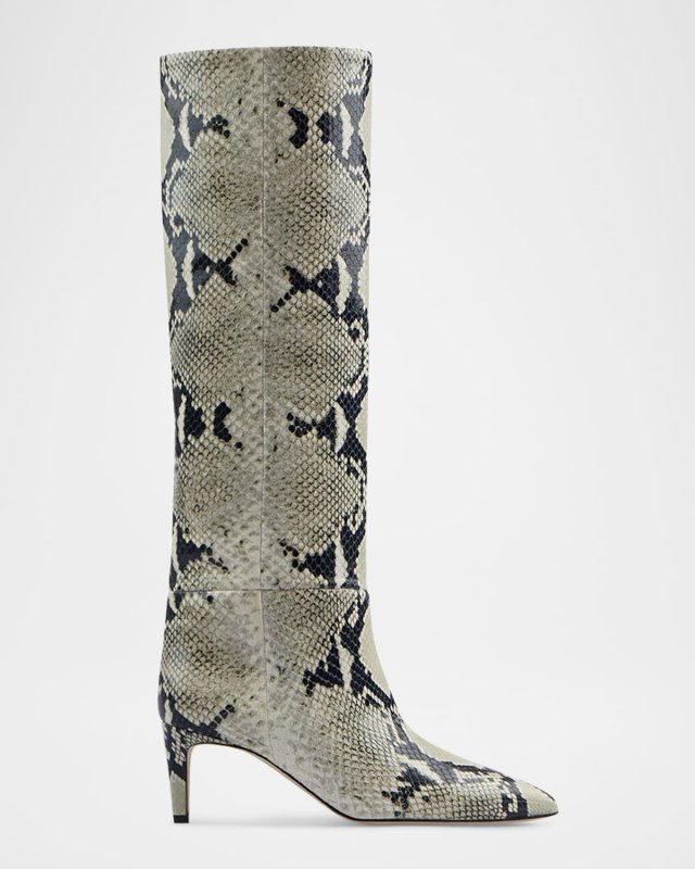 Tall Snake-Embossed Stiletto Boots